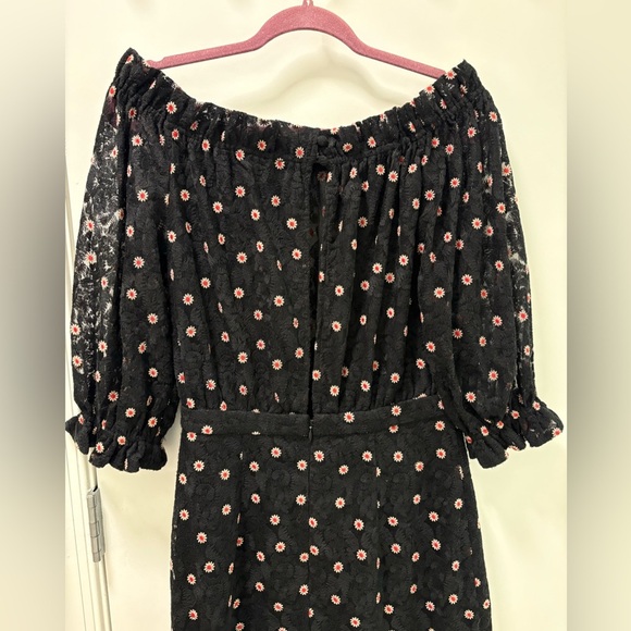 Saloni Embroidery Tulle Midi Dress Black Scarlet Dot Rose Size 4 - Picture 6 of 12